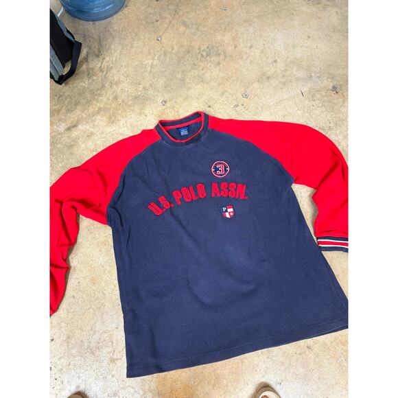 U.S. Polo Assn. Vintage Red & Navy Long Sleeve Knitted Sweatshirt 90s Retro XL - Picture 4 of 8
